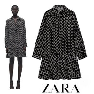 ZARA | Black & White | PRINTED SHIRT DRESS